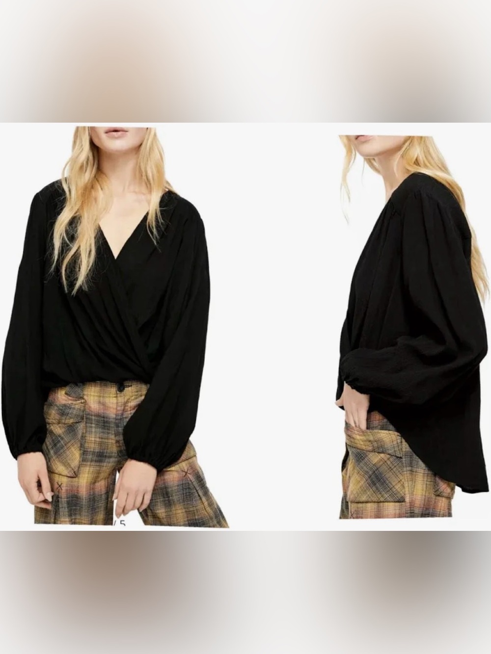 Women’s Black V-Neck Long Sleeve Blouse